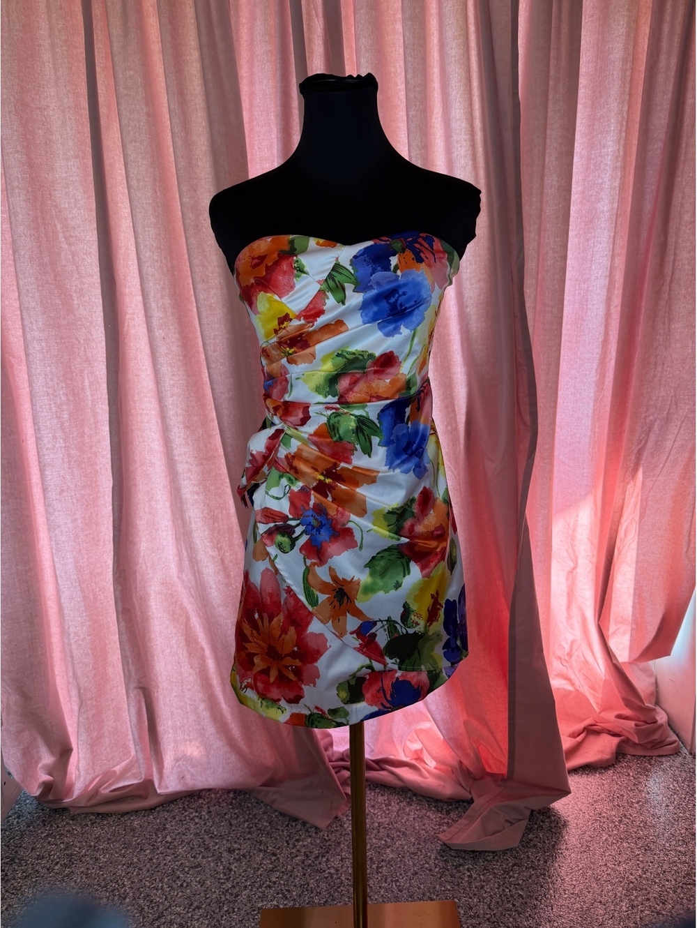 XOXO Strapless Floral Print Mini Dress with Side Bow Detail Size 7